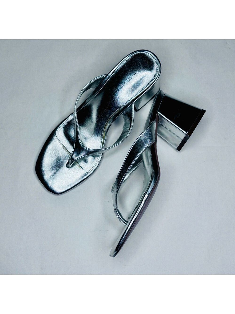 14th & Union Silver Zeva Block Heels Shoes Size 6.5